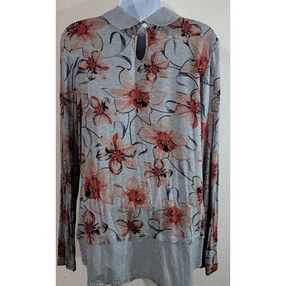 Zac & Rachel Gray Floral Print Layered Look Shirt Medium Long Sleeve Collard - Picture 2 of 6